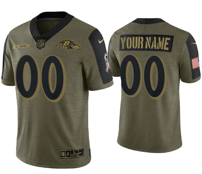 Men's Baltimore Ravens Customized 2021 Olive Salute To Service Limited Stitched Jersey